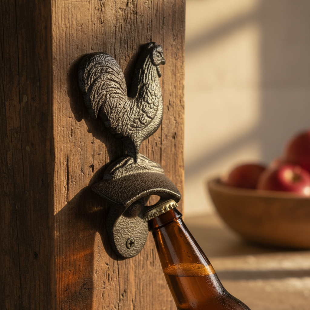 Farmhouse Cast Iron Rooster Bottle Opener, Rustic Kitchen & Bar Accessory